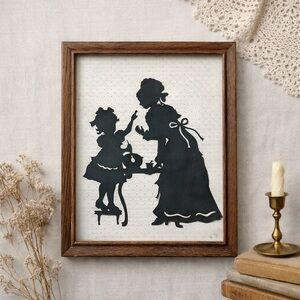 Vintage 1982 Scherenschnitte Folk Art Silhouette – Cottagecore Wall Decor